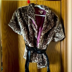 Faux fur cropped jacket w/ belt